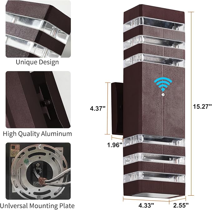 Outdoor Wall Lights, Dusk to Dawn Brown Outdoor Lights for House 3-Layer Modern Exterior Light Fixture Wall Mount Waterproof Up and Down Porch Lights for Garage Entryway, 2 Pack