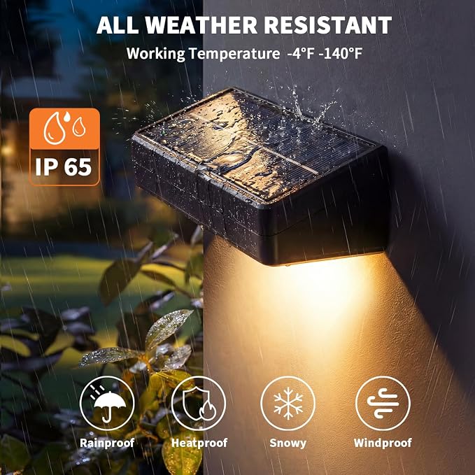 JOFIOS Solar Lights for Fence, 9 Fixed Colors ＆ Color Changing Solar Wall Lights Outdoor Waterproof IP65 Dusk-to-Dawn LED Deck Lighting for Patio, Railing, Pool, Porch, Backyard, Wall, 16 Pack