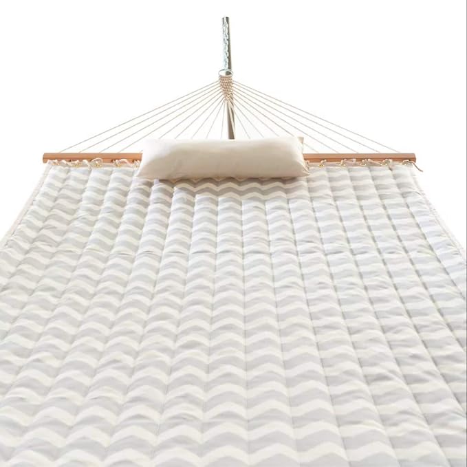 Castaway Living Large 2-Person Quilted Hammock with Stand & Pillow – Chevron, 10 ft. L x 52 in. W, 350 lb Capacity, Weather-Resistant Polyester, Portable Space-Saving Frame