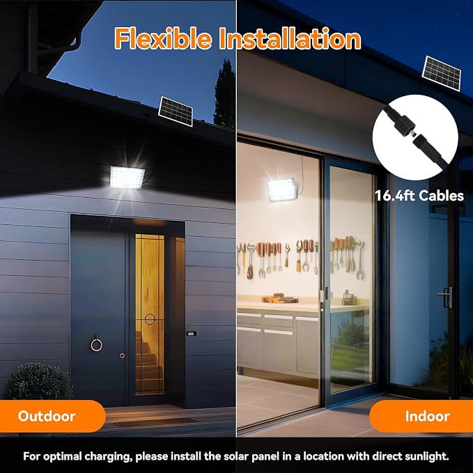 4Pack Solar Motion Lights Outdoor,3600LM Bright 184 LEDs Larger Solar Panel Security Lights 3600mAh Battery,3 Modes Flood Lights Outside 6500K IP65 Waterproof for Yard,Garage,Patio,16.4ft Cord