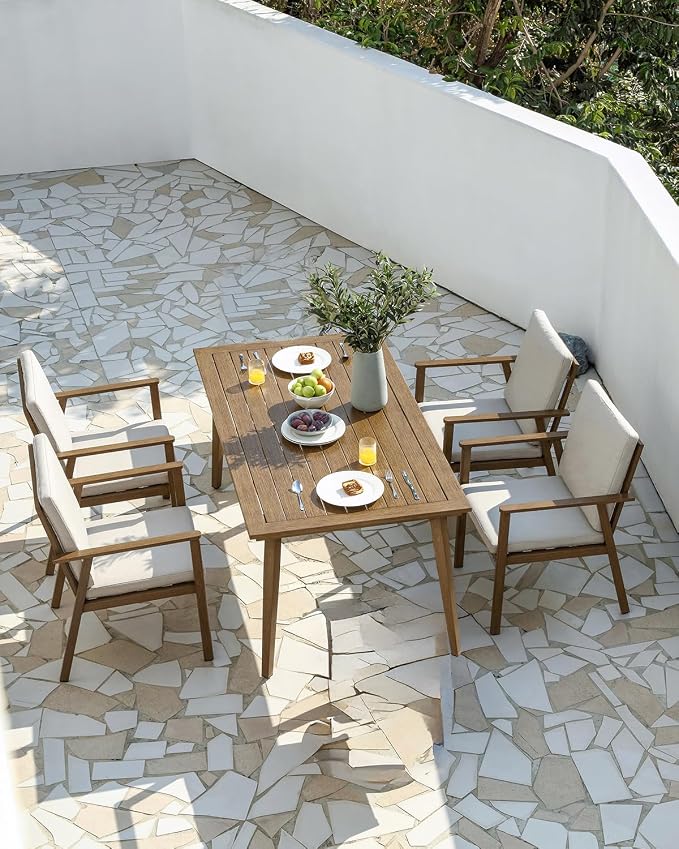 Outdoor Patio Dining Chair Set of 4, Never-Rust Outdoor Aluminum Patio Chairs with Removable Cushions, Patio Dining Furniture Chairs Set for Garden, Backyard, Porch, Lawn, Teak