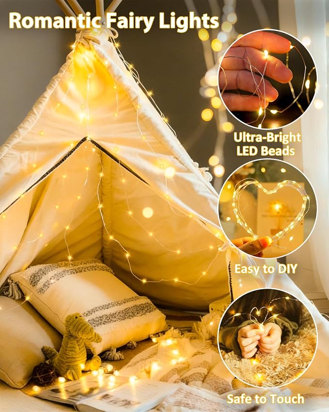 4 Pack 60 LED Fairy Lights Battery Operated with Remote, 20 FT Warm White | Cuttable, 8 Modes, Memory, Dimmable, Waterproof Battery String Lights with Timer for Indoor Outdoor, Christmas Decorations