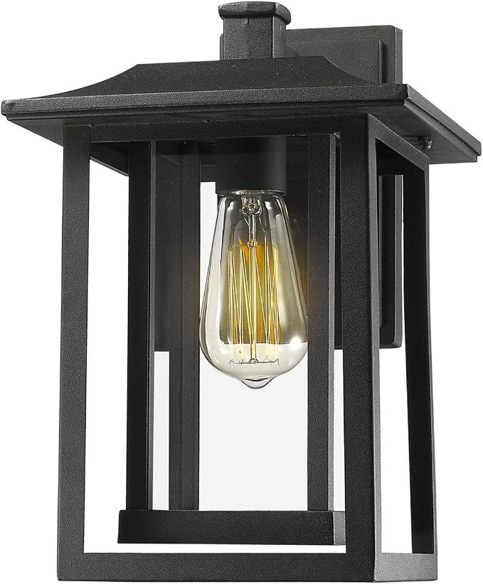Beionxii Outdoor Wall Mount Light, Dusk to Dawn Exterior Light Fixture Outside Lights for House Porch Patio, Black Cast Aluminum w/Clear Glass (13.5" x 9") - A197W-1PK