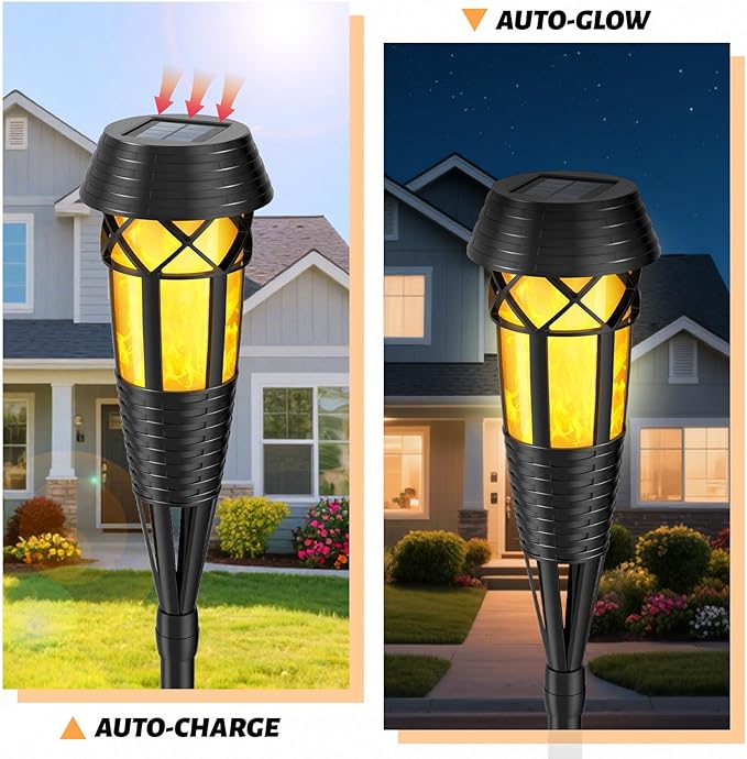 Flickering Flames Torch Light Solar Garden Lights Waterproof Landscape Lighting - 4 Pack