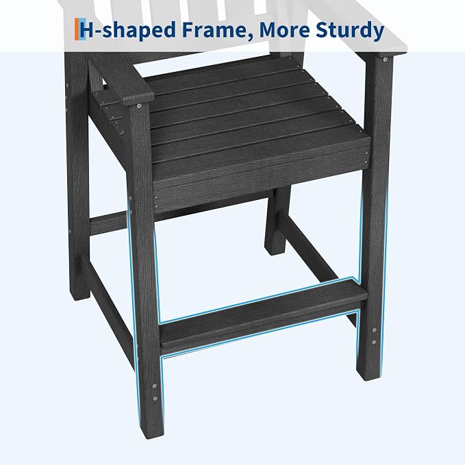 Takywep Set of 4 HDPE Wood Grain Outdoor Bar Stools, 27.7" High Counter Height Chairs with Armrests and Back, Weatherproof Pub Seating for Patio, Balcony, Garden, Deck, Backyard, Dark Grey