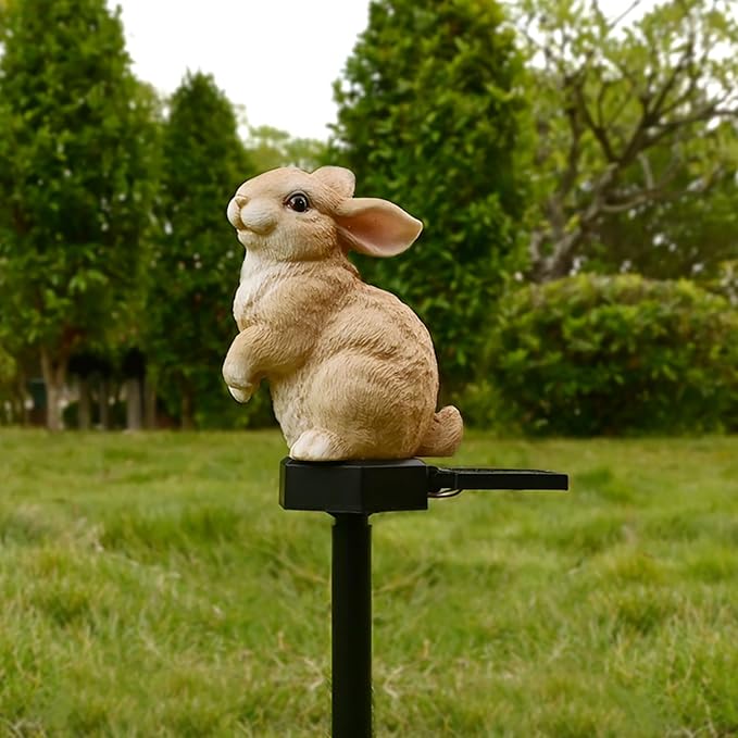 Bunny Garden Ornaments Rabbit Solar Decor Outdoor Statue Yard Decorations | Light up Bunny Porch Decor Outside Animal Stake Waterproof Patio Cute Brown Hare Figurine Lawn Easter Gifts Idea Mom Mother