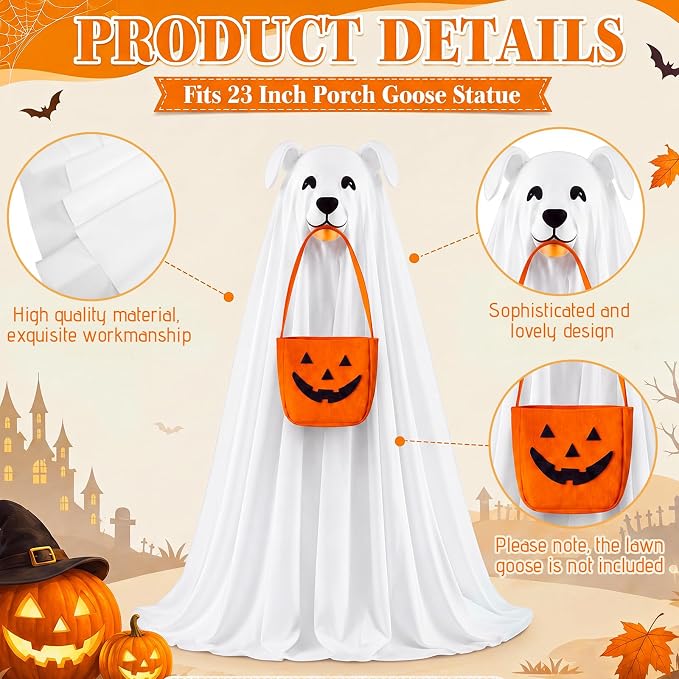 Soulchen Halloween Ghost Dog Style Porch Goose Outfits for 23 Inch Goose Clothes with Dress and Bonnet for Outdoor Garden Yard Lawn Entrance Decor