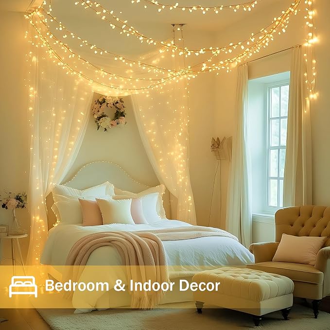 200 LED Connectable String Lights, 66FT Christmas Lights Outdoor Indoor | Warm White, 13 Modes, Timer, Clear Wire Waterproof Twinkle Fairy Lights Plug in for Bedroom Classroom Patio Xmas Tree Decor