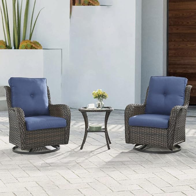 Outdoor Side Table Patio Tables - Wicker Coffee Table with Glass Top and 2-Shelf Storage Rattan End Table Square for Outdoor Patio Porch Deck Balcony Garden(Brown/Glass Top)