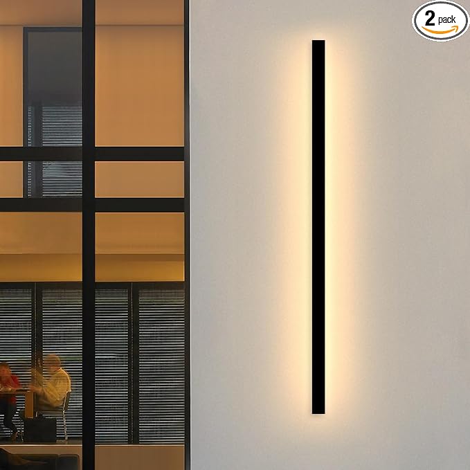 Modern Exterior Lights for House - 2pack 39.4inch Long Strip Outdoor Porch & Patio Wall Light Fixture, Black Wall Mount Exterior Lighting Wall Sconce Outside Garage Lights for Courtyard, Corridor