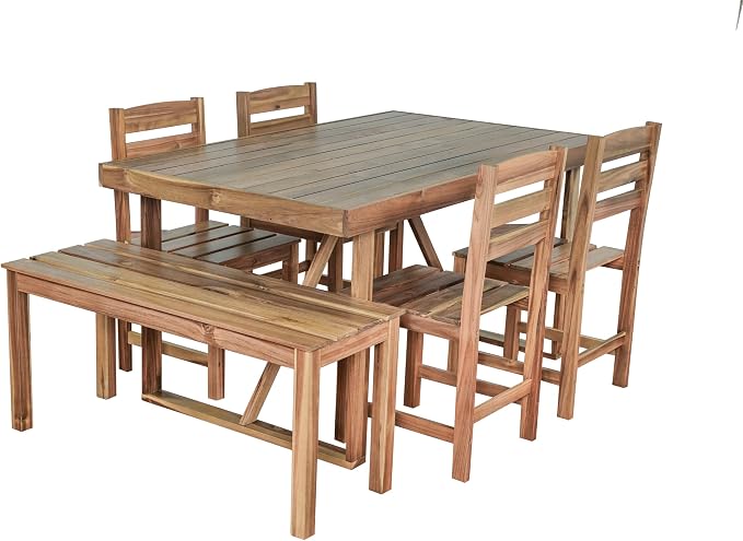 U_Style Acacia Wood Outdoor Table and Chair Set, Suitable for Patio, Balcony, Backyard(Old SKU:WY000432AAE), Natural Wood/Acacia Wood