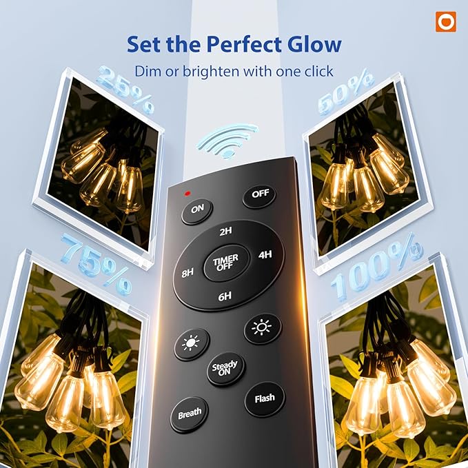 addlon 100FT Outdoor String Lights ST38 LED with Remote Waterproof Dimmable | Shatterproof Replaceable Bulbs, Connectable Hanging Strand for Porch Backyard Patio Garden Deck Outside, Timer,3 Modes