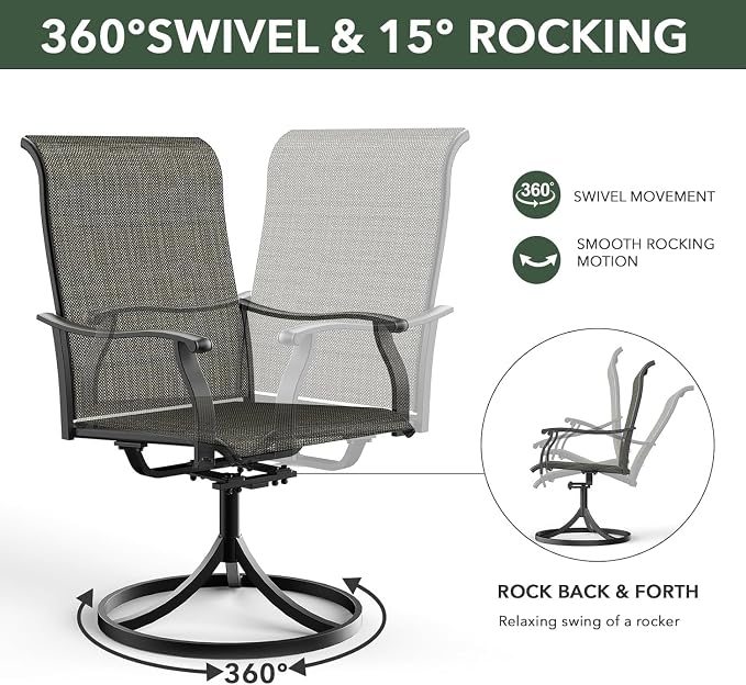 58"x 58"x 28" Patio Table and Chairs Set,6-Pieces Outdoor Swivel Dinging Chairs,Black Round Metal Table with Umbrella Hole,Outside Furniture Set for Patio,Deck,Porch,Backyard