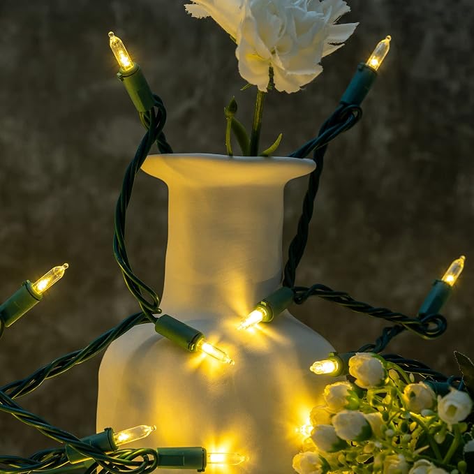 YULETIME 200 Warm White LED Christmas Lights, 66 ft Green Wire String Light | Soft Warm White, Stay Lit, End-to-End Connectable, UL Certified, Commercial Grade, 1-Strand 200 Lights, 4" Spacing