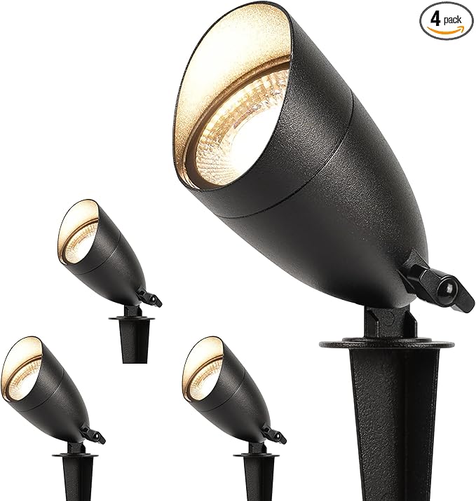 LUTEC 12V Low Voltage Landscape Lighting, Die-cast Aluminum Spot Lights with Connectors, IP65 Waterproof Outdoor Landscape Spotlights, 5W 550LM Warm White 3000K for Tree Garden Yard Pathway, 4 Pack