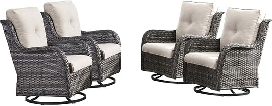HUMMUH Outdoor Swivel Rocker Wicker Patio Chairs High Back PE Rattan Glider Chairs 4PCS Patio Furniture Set(Grey,Beige)