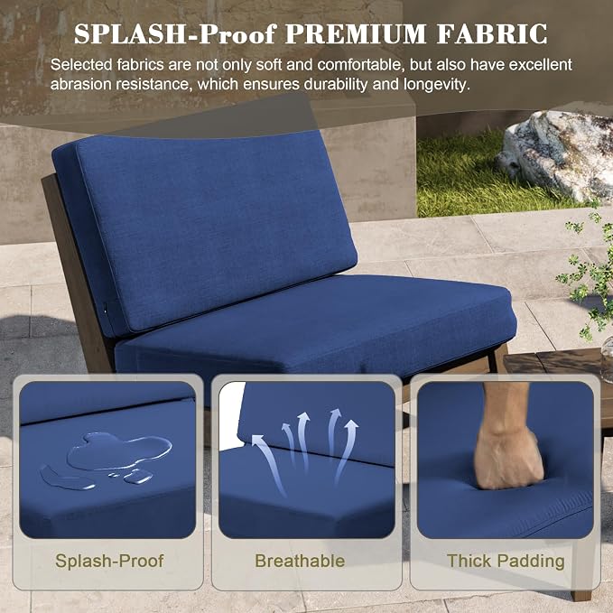 2 Piece Wood Patio Chairs Outdoor Bistro Chair, All Weather Outdoor Furniture Patio Sofa Backyard Seating Group Conversation Sets with Cushions - Navy Blue