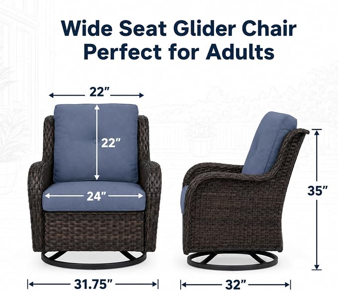 HUMMUH Outdoor Swivel Rocker Wicker Patio Chairs High Back PE Rattan Glider Chairs 4PCS Patio Furniture Set(Brown,Blue)
