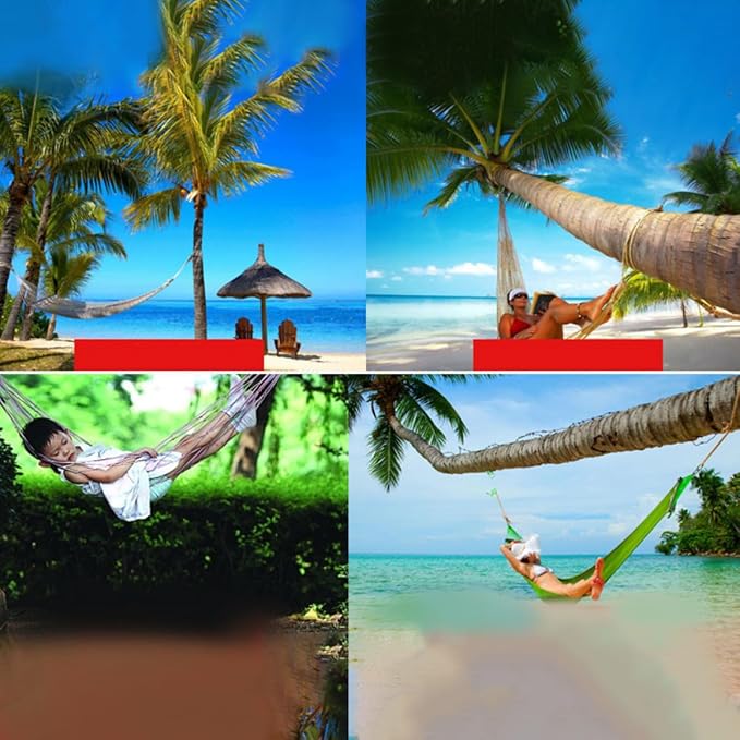 2pcs Nylon Rope Mesh Hammocks Outdoor Hanging Beds Camping Sleeping Swings Portable Lightweight for Backyard Patio Garden Use Random Color