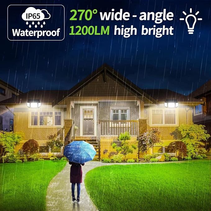 intelamp Solar Outdoor Lights, Motion Sensor with Dual Sensors Waterproof | Solar Flood Lights 270°Wide Angle for Outside with 3 Modes