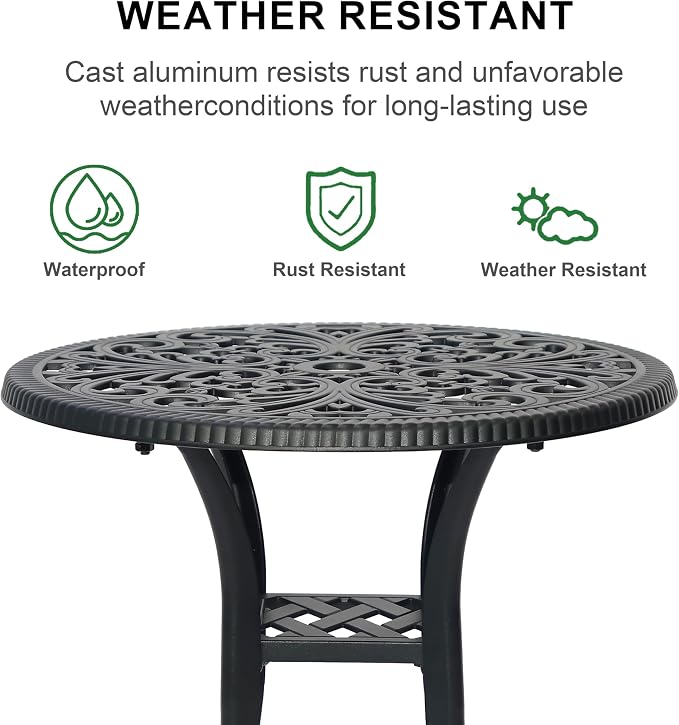 21" Outdoor Patio Bistro Table Cast Aluminum Side Table,Round Coffee Table,All Weather End Table for Patio, Porch, Deck,Garden(21" Black Round)