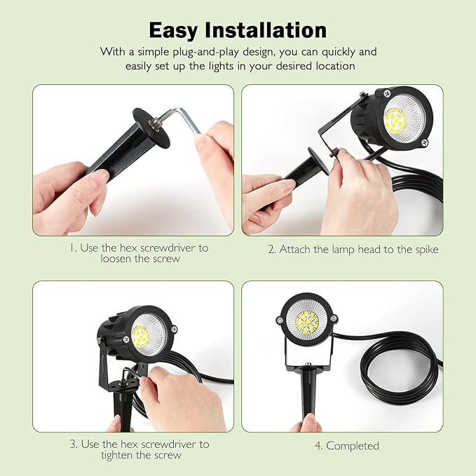 Outdoor Spotlight Cool White 6000K, 10W LED Spot Lights Outdoor for Yard Garden Tree, 120V Plug in Landscape Lighting with IP65 Waterproof for Halloween Christmas Decor, 4 Pack