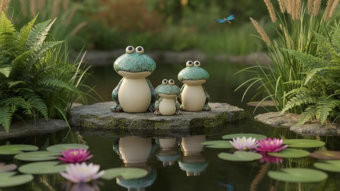 Frog Garden Decor Set of 3,Funny Cute Ceramic Frog Garden Statues Yard Decoration Outdoor Holiday Decorations,Ideal Ornament for Outside Pond Pool Patio Front Porch Backyard (Green)
