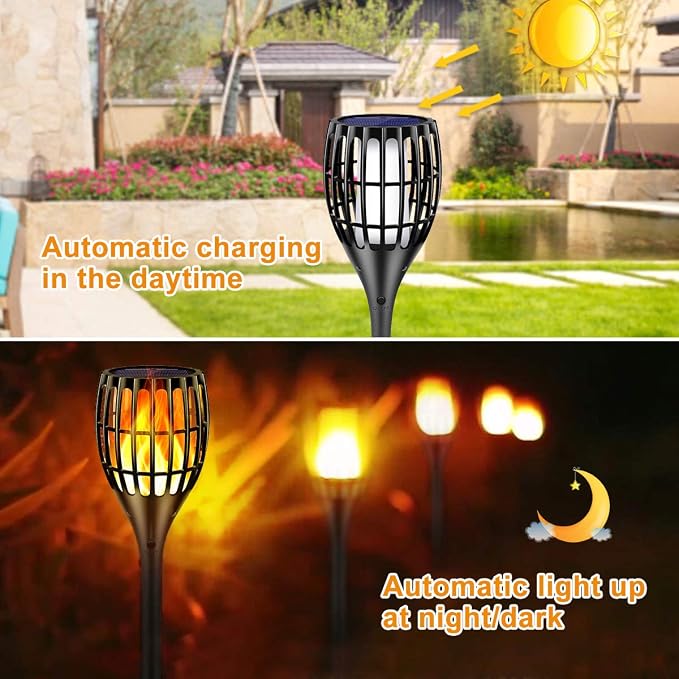 Solar Lights Outdoor 43" Flickering Flame Solar Torch Lights | 99 LED Higher & Larger Solar Flame Lights for Halloween Decor, Waterproof Solar Garden Lights for Garden Patio Pathway Yard