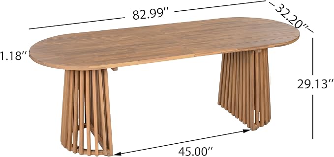 GDFStudio 83" Oval Dining Table with Racetrack Top, Outdoor Acacia Wood Dining Table for 6-8, Large Garden Dining Furniture, Slatted Pedestal Outdoor Furniture, Brown