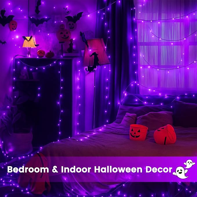 200 LED Connectable String Lights, 66FT Christmas Lights Outdoor Indoor | Purple, 13 Modes, Timer, Clear Wire Waterproof Twinkle Fairy Lights Plug in for Halloween Bedroom Patio Xmas Tree Decor