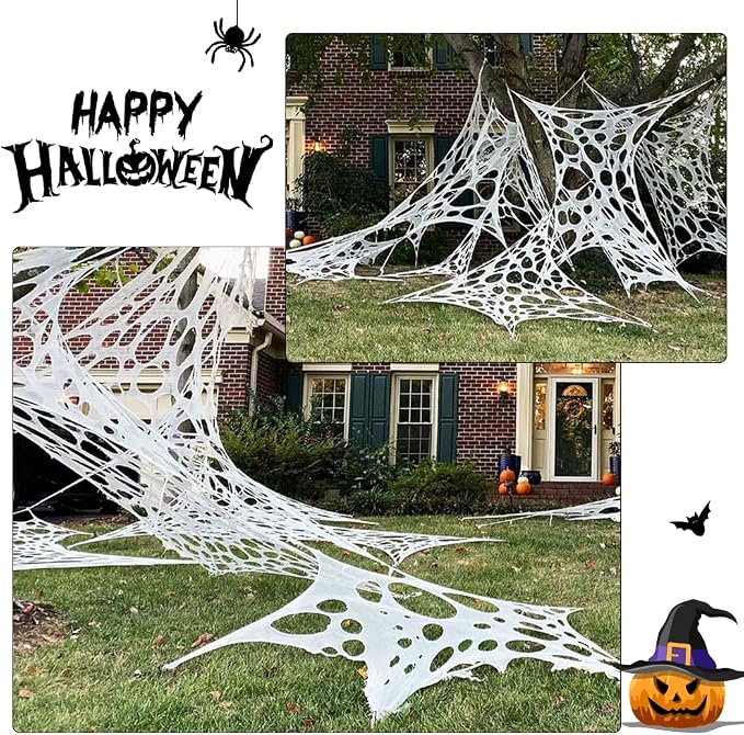 900 sq ft Spider Web Halloween Decorations Outdoor Stretchy Spider Webbing | 2-Pack Spooky Spider Webs for Outdoor Halloween Decorations, Spider Web Decorations for Haunted House Halloween Party