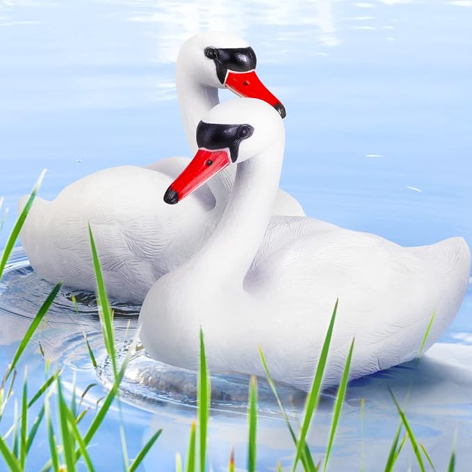 Deekin Swan Decoy Pool Float, 2 Pcs, Goose Decoy for Pond Garden, White | Floating Bird Deterrent, Realistic Swan Shape, Duck Deterrents for Pools, Pond Patio Decor, Water Surface Display