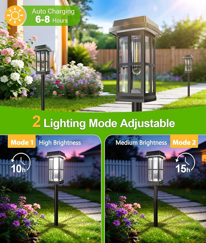 Ahaorigin Solar Pathway Lights Outdoor, 2 Lighting Modes Waterproof Solar Lights Outdoor, Sturdy Metal Rods, Brighter Up to 15Hrs Outdoor Path Lights for Garden Yard (Cool White, 4 Pack)