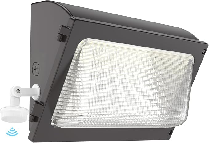 HYPERLITE LED Wall Pack Light: 120W Wall Pack LED Exterior Light with Motion Sensor - 15600lm Glass Lens LED Security Flood for Yard UL Listed