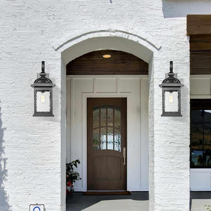 Darkaway 2pcs Outdoor Lights Fixtures Wall Mount, Large 22inch Outdoor Wall Sconce Lights with Water Ripple Glass Outside Exterior Lights Fixture for House Front Porch Patio