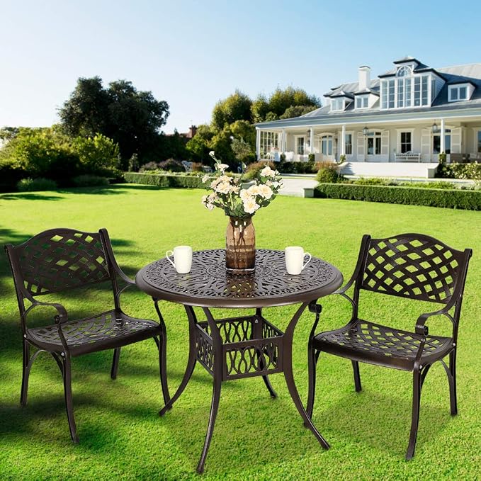 YUSING 3 Piece Outdoor Patio Bistro Set,35" Bistro Dining Table and 2 Backyard Garden Chairs,Furniture Set for Kitchen,Garden,Yard