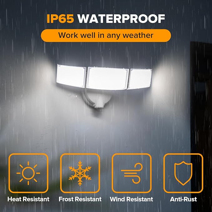 LUTEC 75W 8000 Lumen Floods Light Outdoor, Switch Controlled LED Security Lights with 3 Adjustable Heads, 5000K Daylight, IP65 Waterproof Exterior Flood Light for Outside Garage, Yard, Patio-White