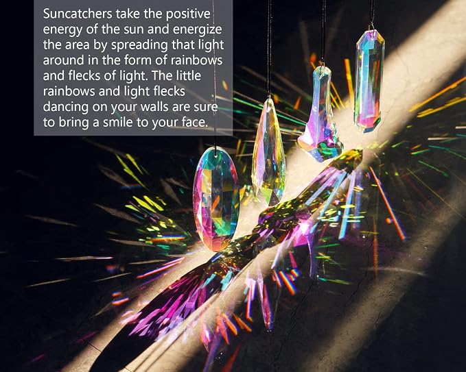 4 Pcs Crystal Prism Suncatcher Pendants Chandelier Window Garden Decor | Rainbow Chandelier Prisms Suncatcher Hanging Ornaments for Window Garden Home Office Party Decor Accent