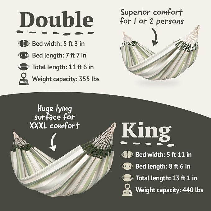 LA SIESTA Brisa Double Outdoor Hammock — Colombian-Made Polypropylene, UV & Weather Resistant, for Backyard & Patio - Cedar