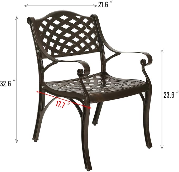 YUSING Outdoor Dining Chairs Set of 2, Cast Aluminum Metal Arm Chairs for Kitchen, Garden, Backyard