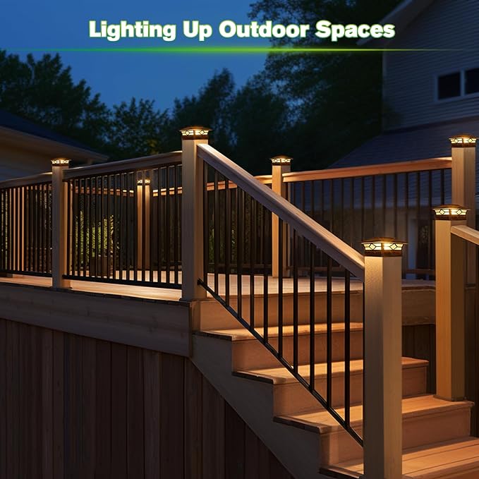 Solar Post Cap Lights Outdoor 8pack, Waterproof Solar Powered Deck Fence Post Lights for 4x4 Wood/Vinyl Posts, Solar Outdoor LED Light with Cool/Warm Lighting (Brushed Copper, 8pack)