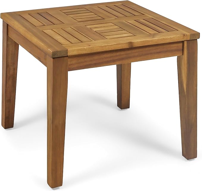 Hampton Outdoor Acacia Wood Side Table 20" W x 20" D x 15.75" H for Patio Small Space: Holds 300 lbs Rain or Shine - Low Profile Design - No Assembly Hassle