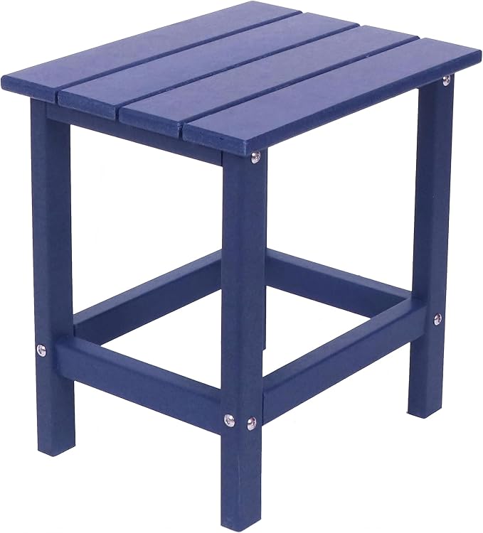 AMILY HDPE Outdoor Adirondack Side Table, Weather Resistant Patio End Table, Heavy Duty Rectangle Side Table for Garden, Balcony, Poolside, Easy Assembly (Blue)