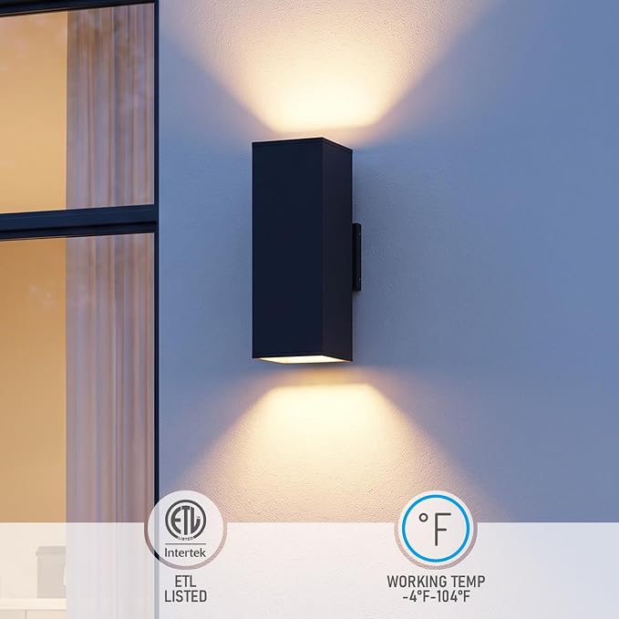 LEONLITE 2-Pack 22" Outdoor Rectangular Wall Light, Up and Down, E26 Base | Modern Porch Patio Lights, Waterproof Wall Sconce, Exterior Light Fixture Wall Mount, Aluminum, Matte Black, ETL Listed