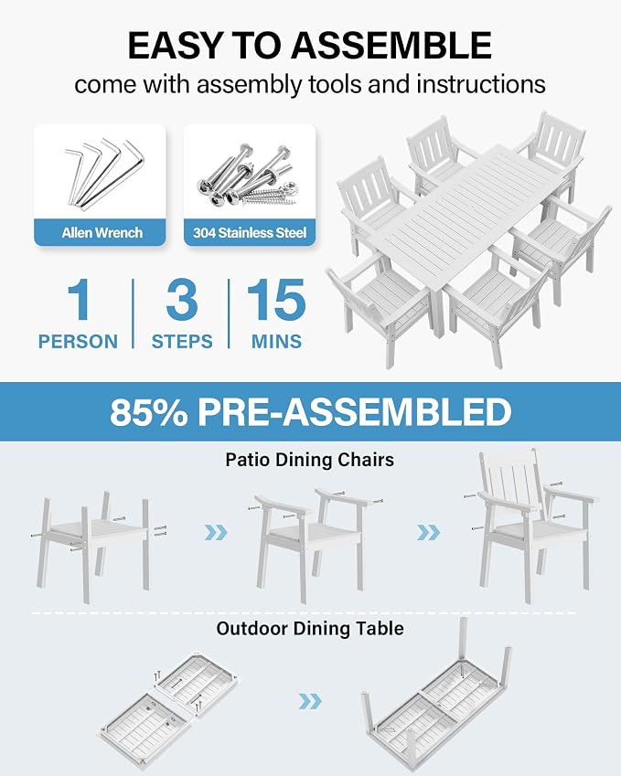 YEFU Patio Dining Chairs Set of 6: All Weather Outdoor Dining Chairs with Wide Curved Seat and Backrest - Outdoor Furniture Plastic for Outside Backyard/Garden/Porch/Deck 350lbs Capacity White