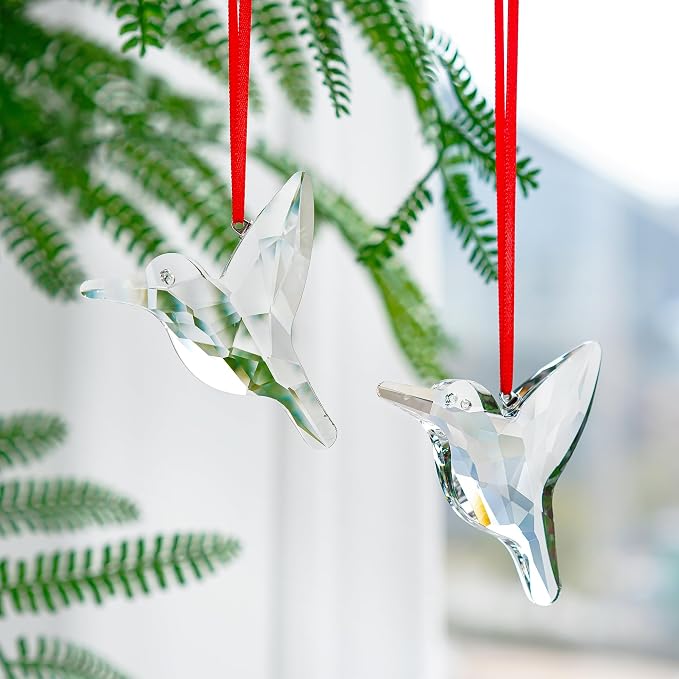 Clear Hummingbird Crystal Suncatchers 2 Pcs 3 Inch Rainbow Hanging Decor | Rainbow Glass Hummingbird Sun Catcher Hanging Pendants Crystal Prisms Set of 2 for Window Garden Home Christmas Decor