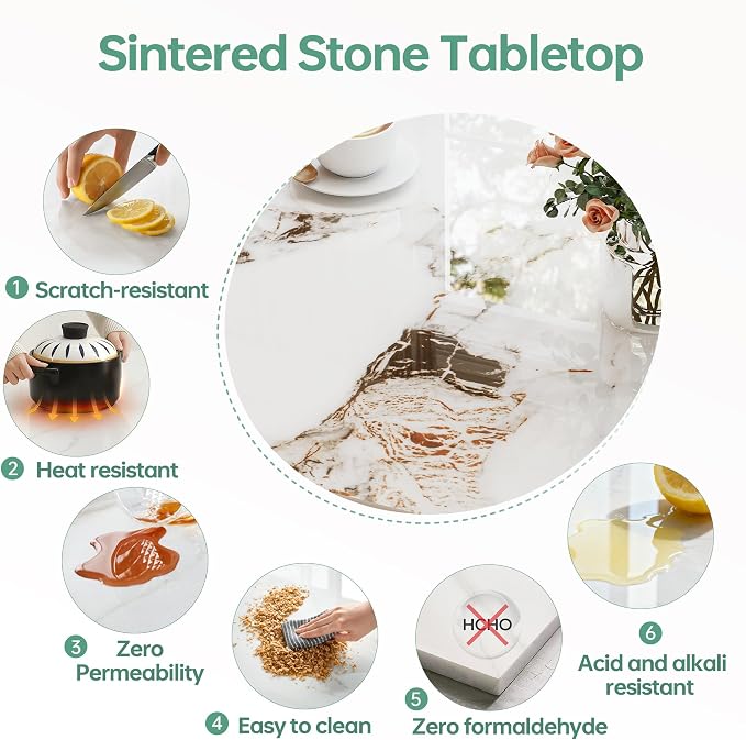 Rectangle Table Top,35.4 ” x 23.6 ” Carrara White Sintered Stone Tabletop, DIY Replacement & Cover Marble Desktop, Scratch & Wear Resistant, Easy to Clean, Suitable for Indoor & Outdoor