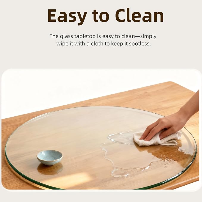 Meihua Glass Table Top, 28 Inch Round 1/2" Thick Beveled Polished Edge, Clear Tempered Glass Surface Protector, Multipurpose for Dining Table, Patio, Coffee and End Table