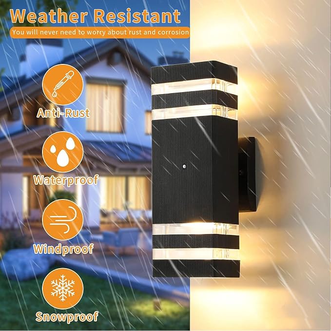 6 Pack Dusk to Dawn Outdoor Lighting, Modern Black Exterior Light Fixtures 2-Layer Up and Down Outside Wall Lights IP65 Waterproof Outdoor Sconces Lighting for Porch Garage, 3000K