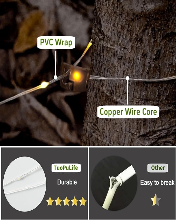 Solar Camping String Lights, 39.4 FT Fairy String Light, 4 in 1 Portable Waterproof Camp LED Lamp with 8 Lighting Modes, Hanging Rechargeable Tent Lantern for Outdoor Garden Patio Party Essentials